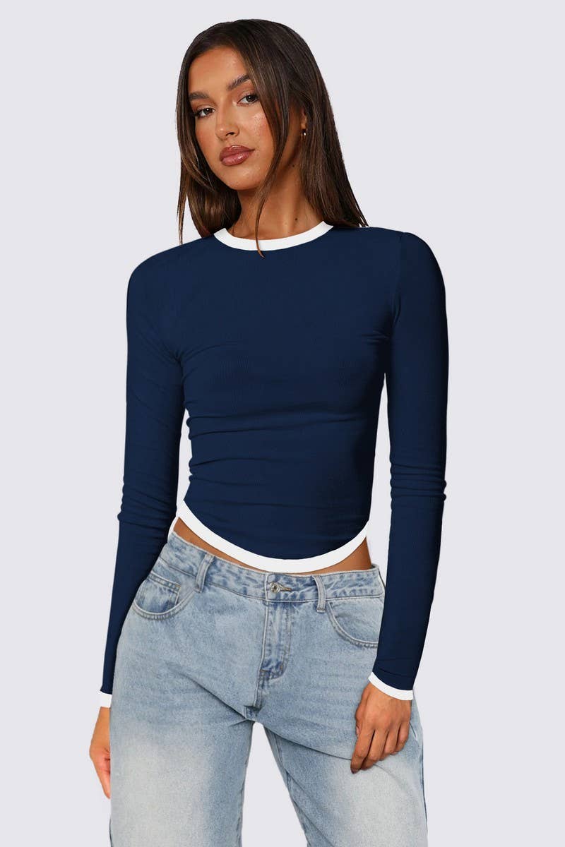 CWTBLL01072_LONG SLEEVE COLORBLOCK SLIM CROP PULLOVER