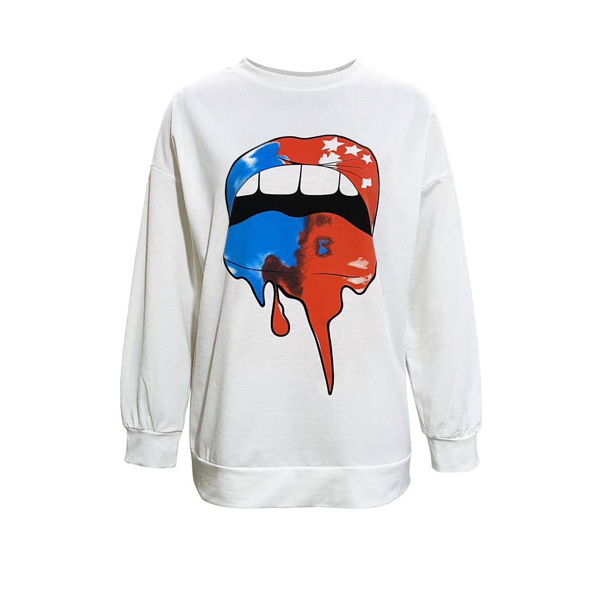 CREW-NECK LIP PRINT LONG-SLEEVED BAGGY HOODIE