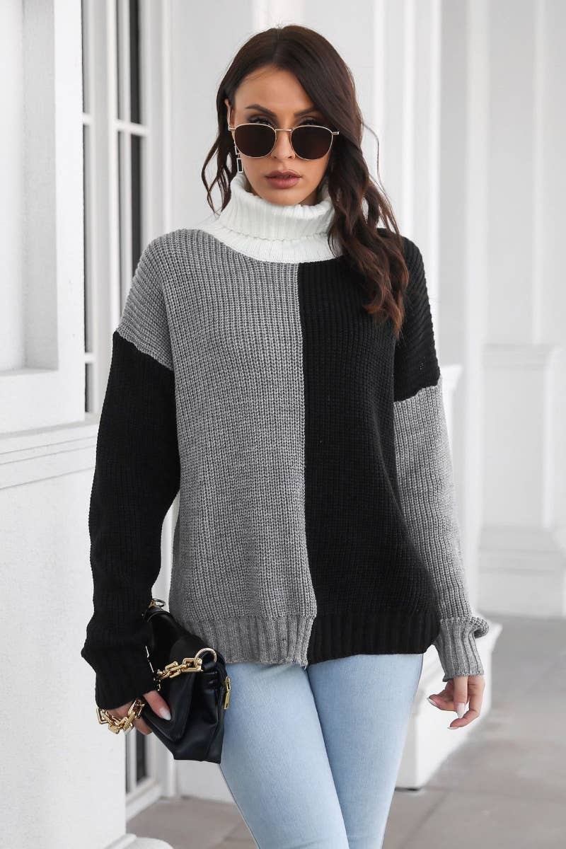 CWOSWL6404_COLOR MATCHING TURTLENECK LONG-SLEEVED SWEATER