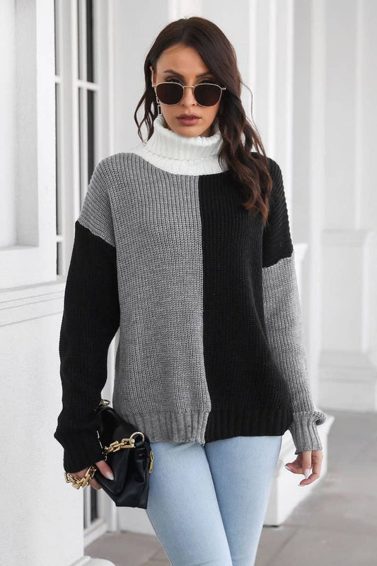 CWOSWL6404_COLOR MATCHING TURTLENECK LONG-SLEEVED SWEATER
