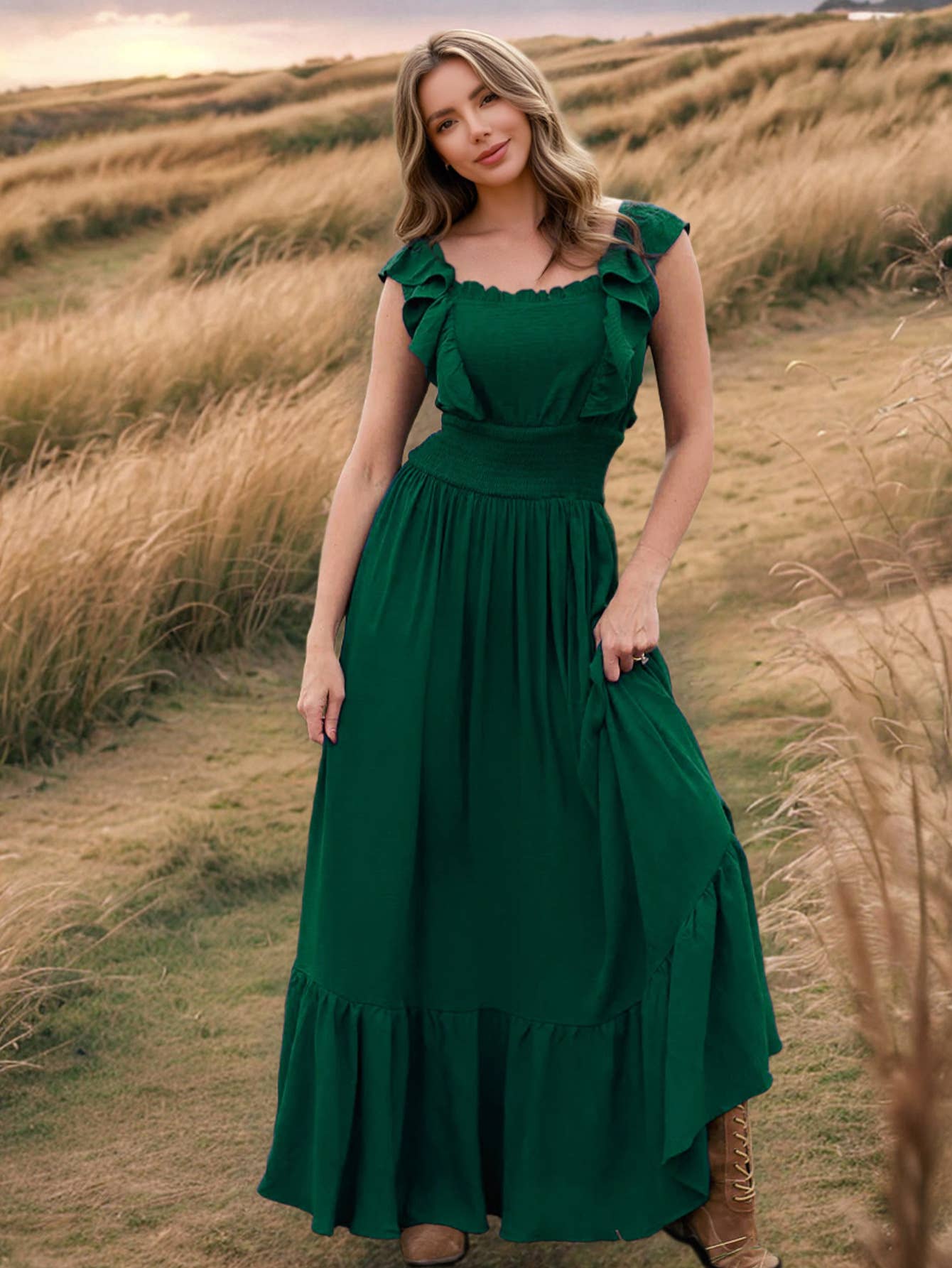 Chic Slim Fit Ruffle Off-Shoulder Vintage Dress