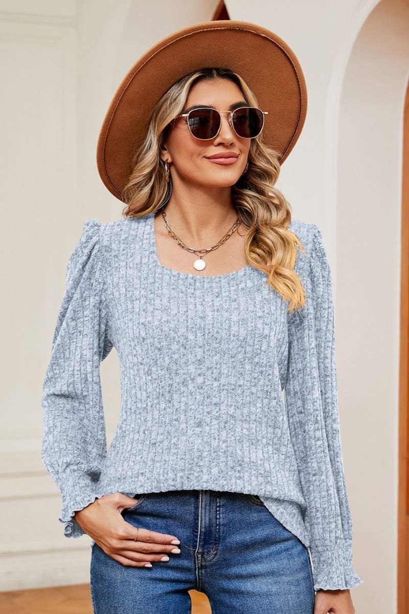 CWOSWL6549_SQUARE NECK LONG SLEEVE RUFFLED SWEATER