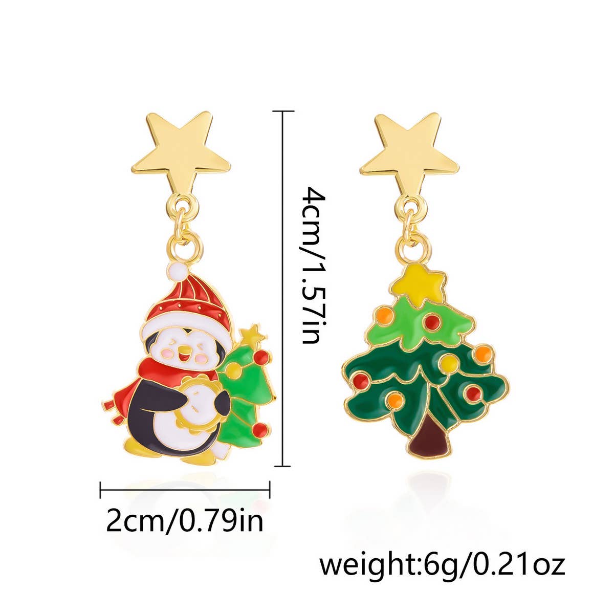 ASYMMETRIC OIL PAINTED CHRISTMAS EARRINGS_CWAJE2391