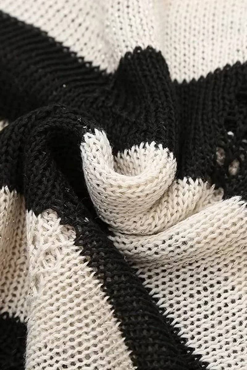 CWDMD4148_LONG-SLEEVED KNITTED ROUND NECK LACE HOLLOW DRESS