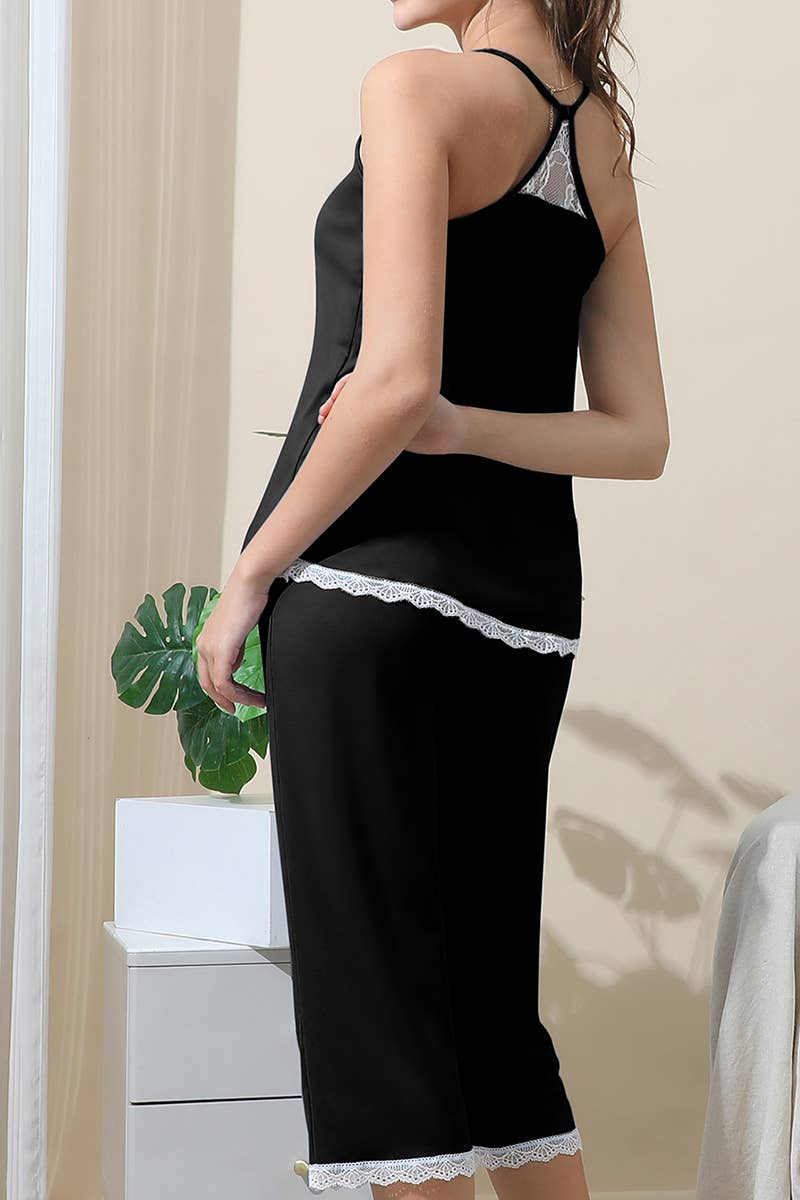 CWSPJ038_RACERBACK TOP LACE AND CAPRI PAJAMA SET