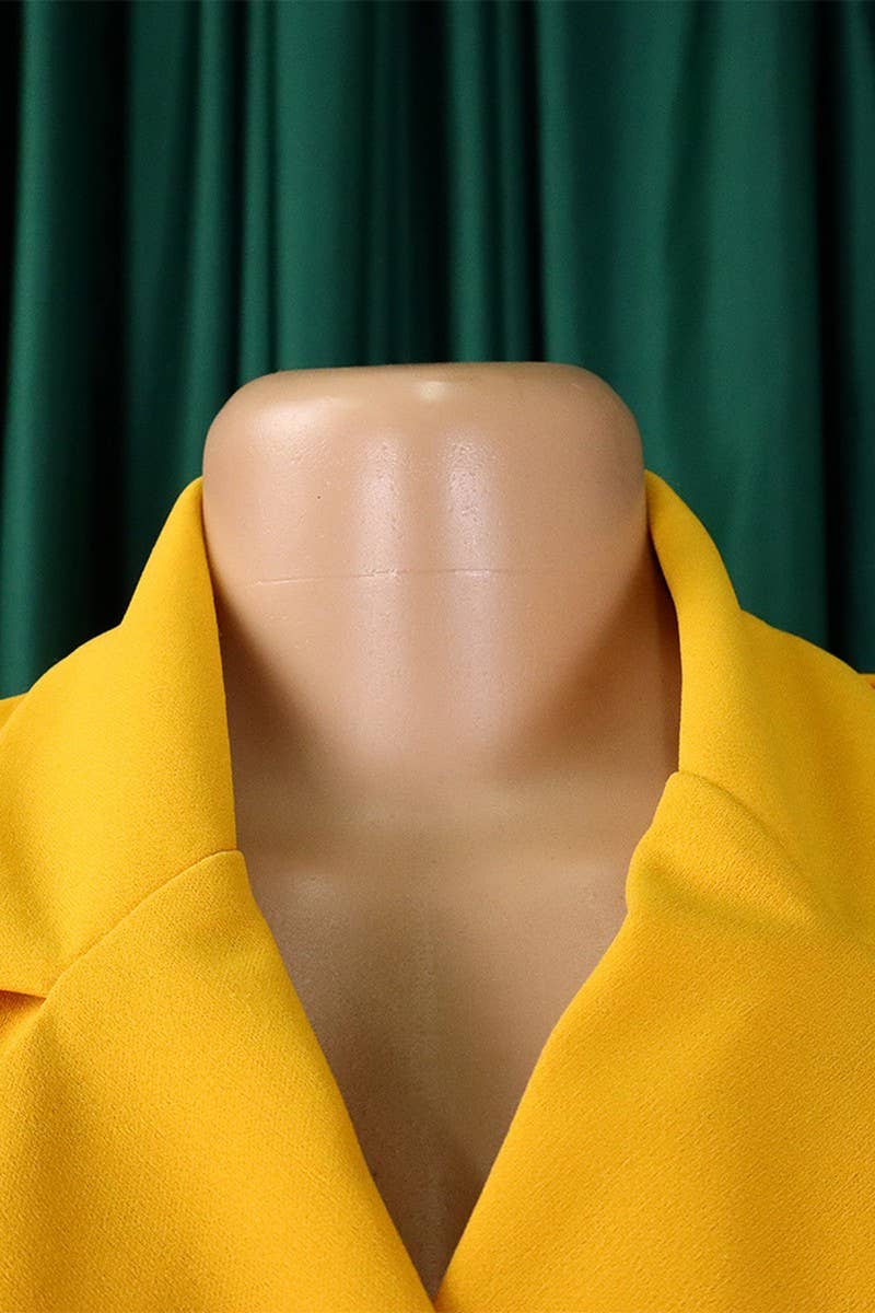 CWDSD3574_PLUS SIZE SUIT COLLAR STRAPPED PLEATED SHORT DRESS