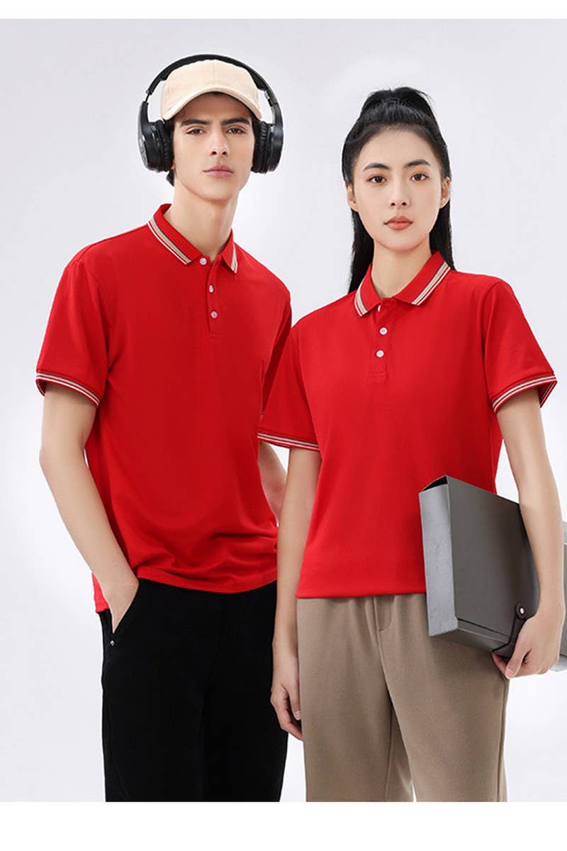 CWTBLS02419_COLORBLOCK POLO COLLAR SHORT SLEEVE CASUAL TOP