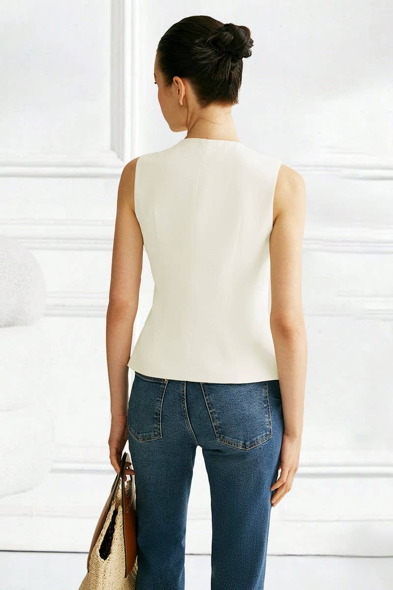 CWTBLSL1002_BUTTON FRONT SOLID COLOR SLEEVELESS VEST