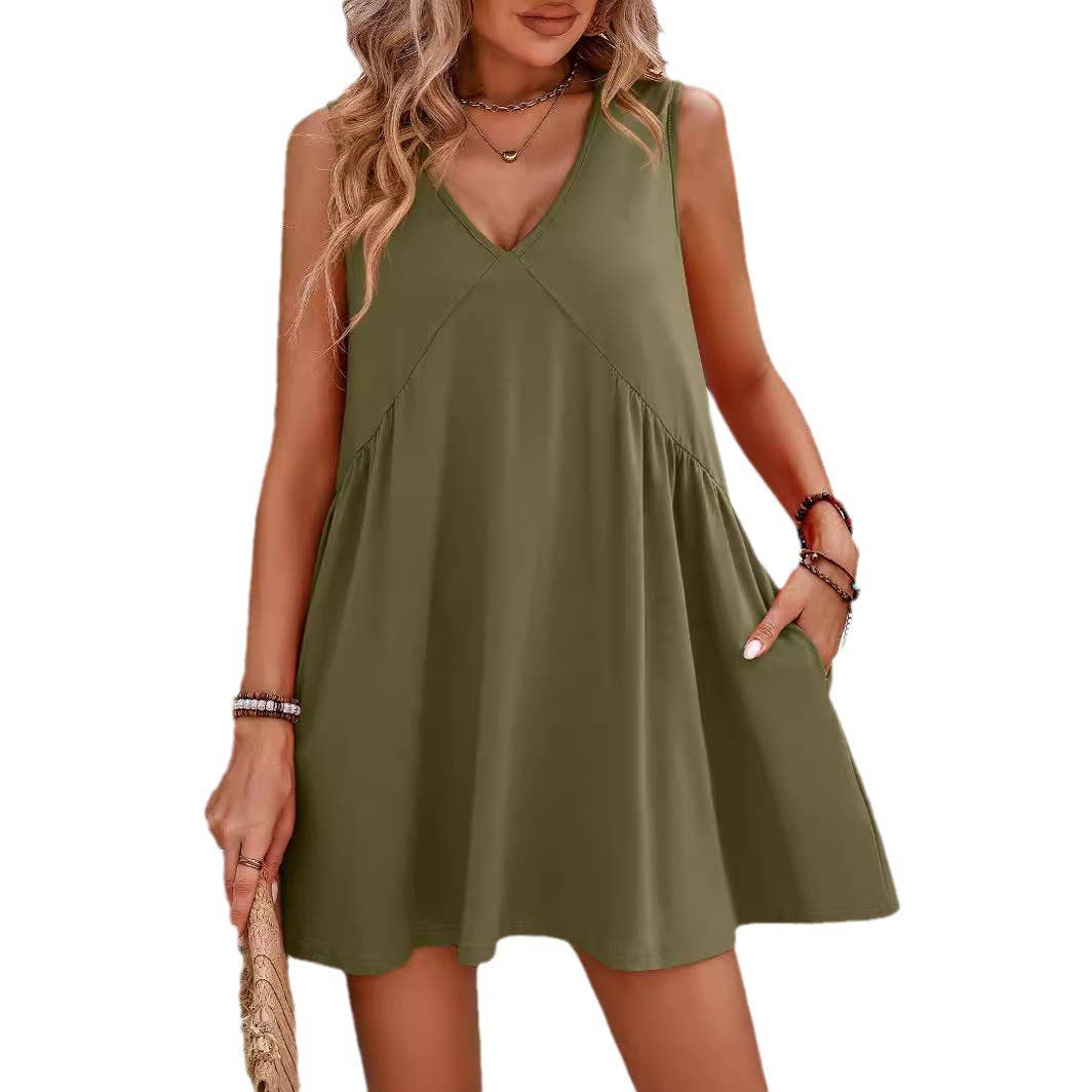 CASUAL V-NECK SLEEVELESS VEST DRESS