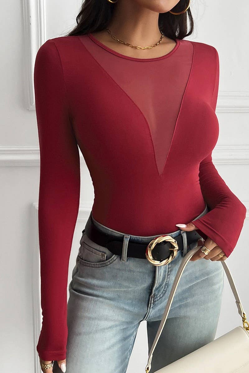 CWTTL1977_SEXY DEEP V STITCHING LONG SLEEVE T-SHIRT