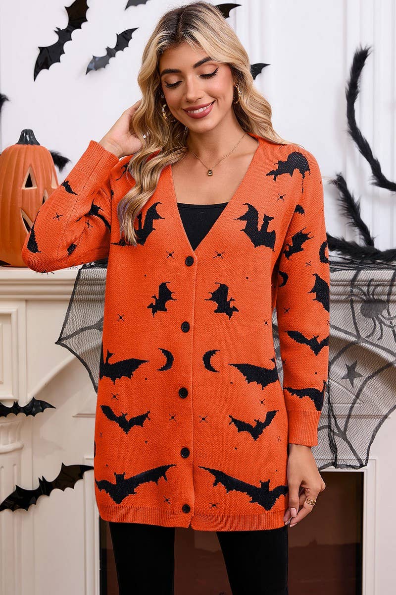 CWOCAL00697_HALLOWEEN BAT JACQUARD LONG SLEEVE CAPE CARDIGAN