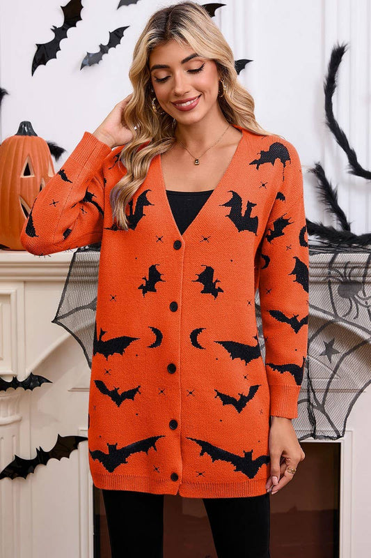CWOCAL00697_HALLOWEEN BAT JACQUARD LONG SLEEVE CAPE CARDIGAN