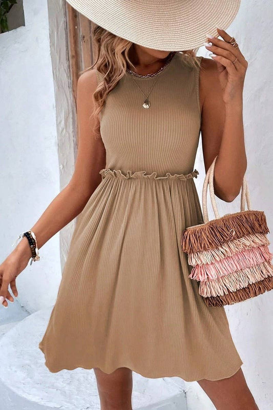 CWDSD8209_SLEEVELESS LACE KNITTED RESORT DRESS