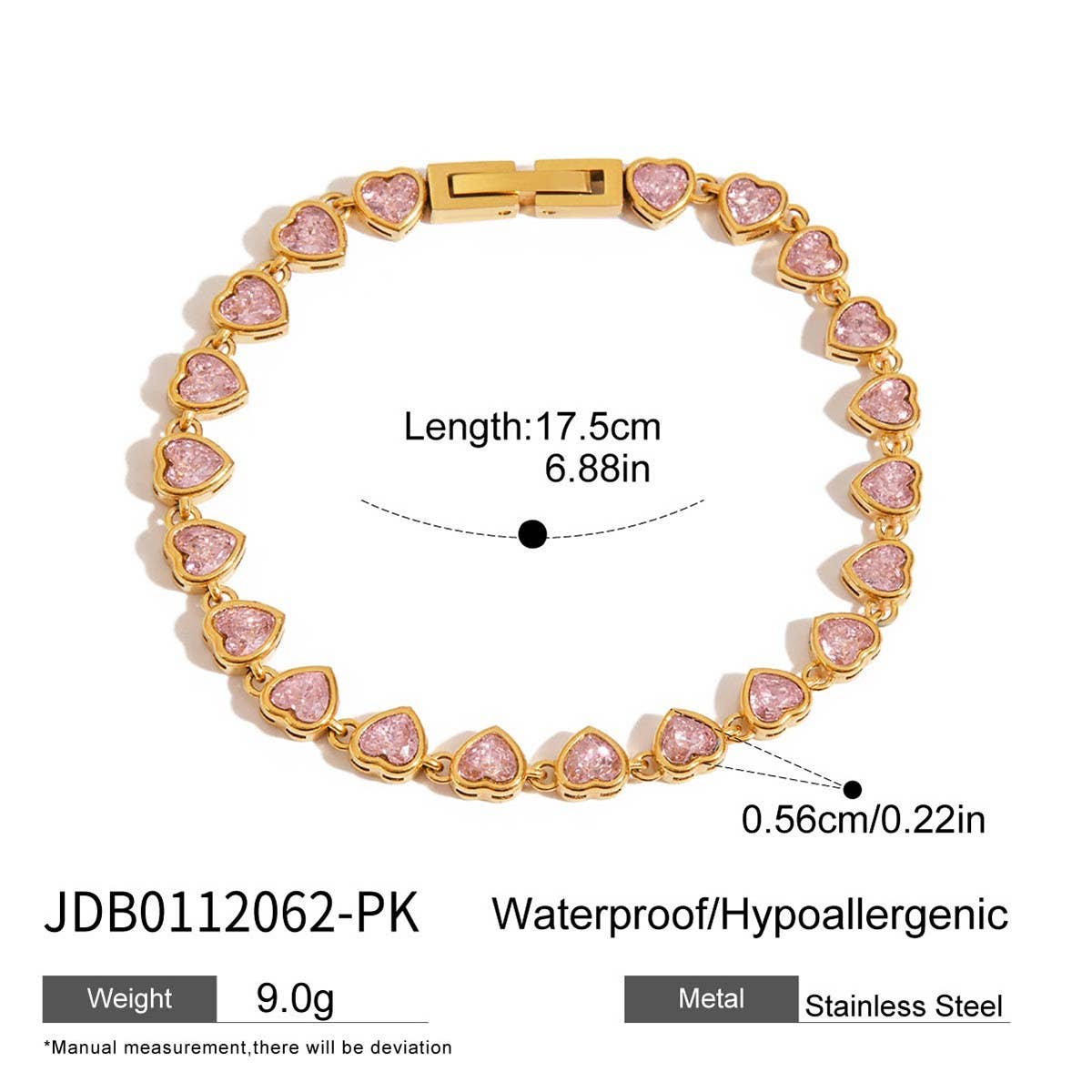 Elegant Heart Zircon Bracelet, Titanium Steel