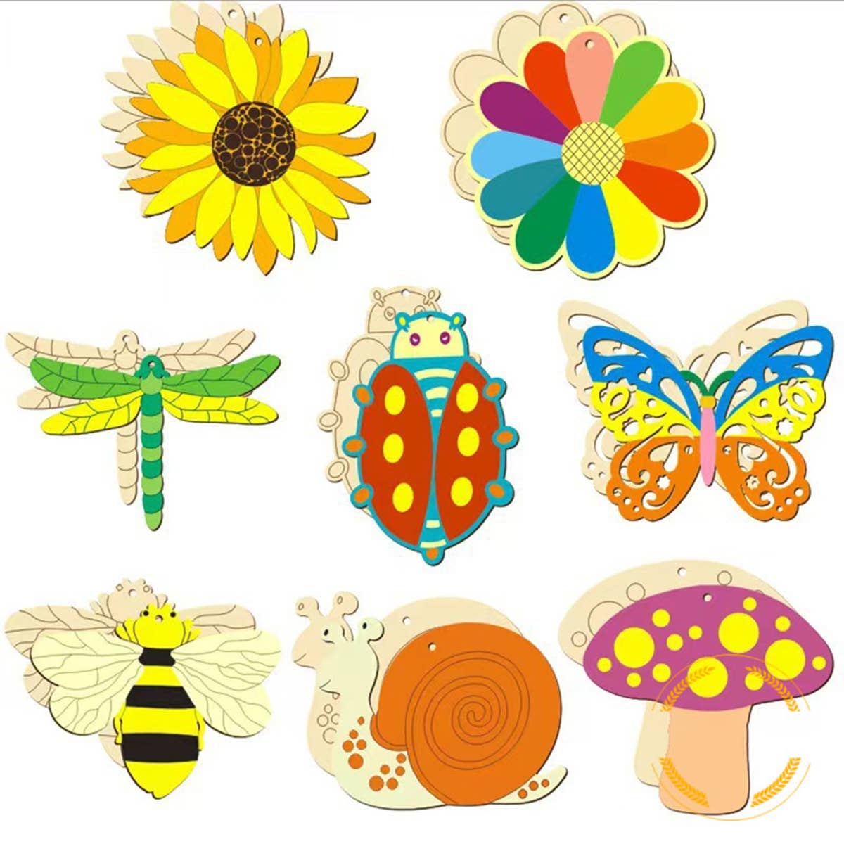 CWMM8559_PLANT AND INSECT SHAPED DIY SMALL WOODEN PENDANT