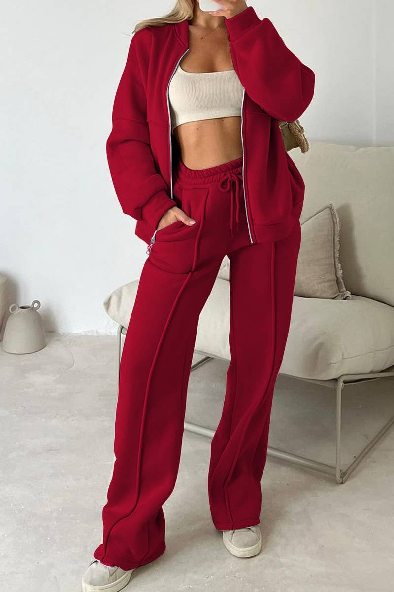 CWSTB00453_SPORTY LONG SLEEVE JACKET & SOLID PANTS SET