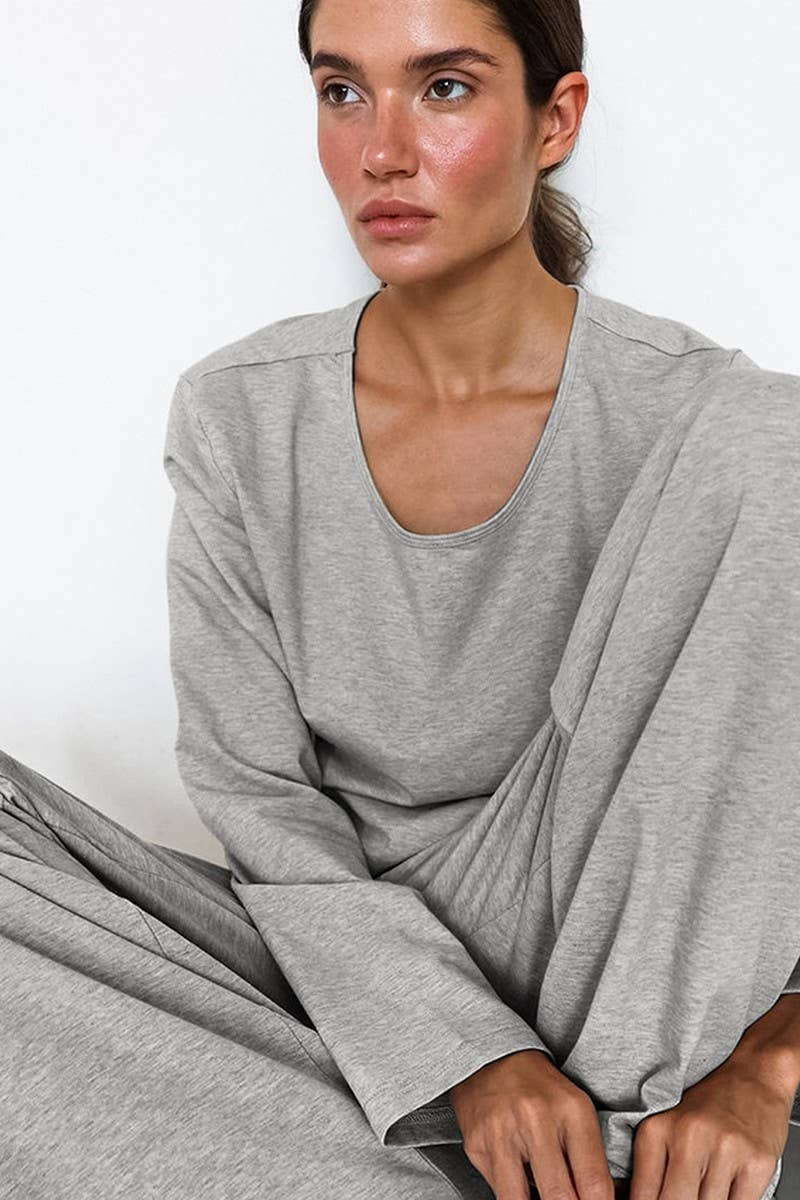 CWSJS1412_SOLID COLOR LONG SLEEVE LONG PANTS PAJAMA SET