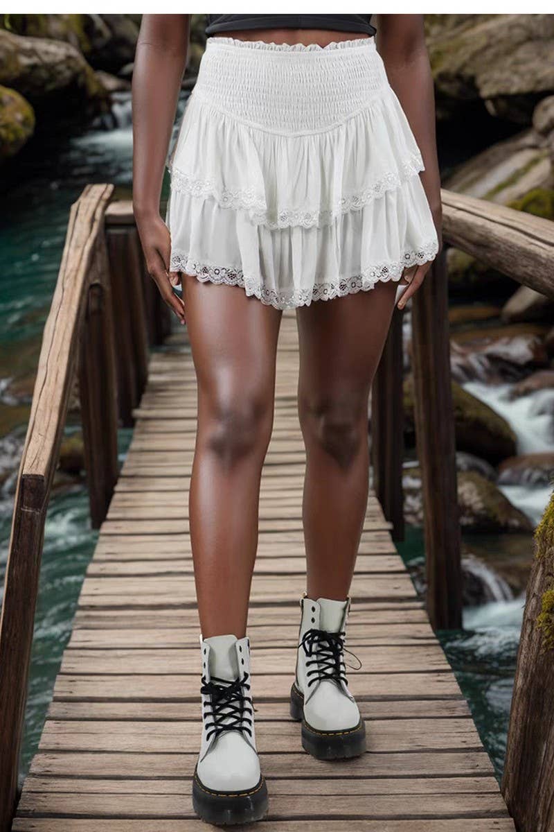 CWBSS0487_HIGH WAIST PLEATED PUFFY LACE MINI SKORT
