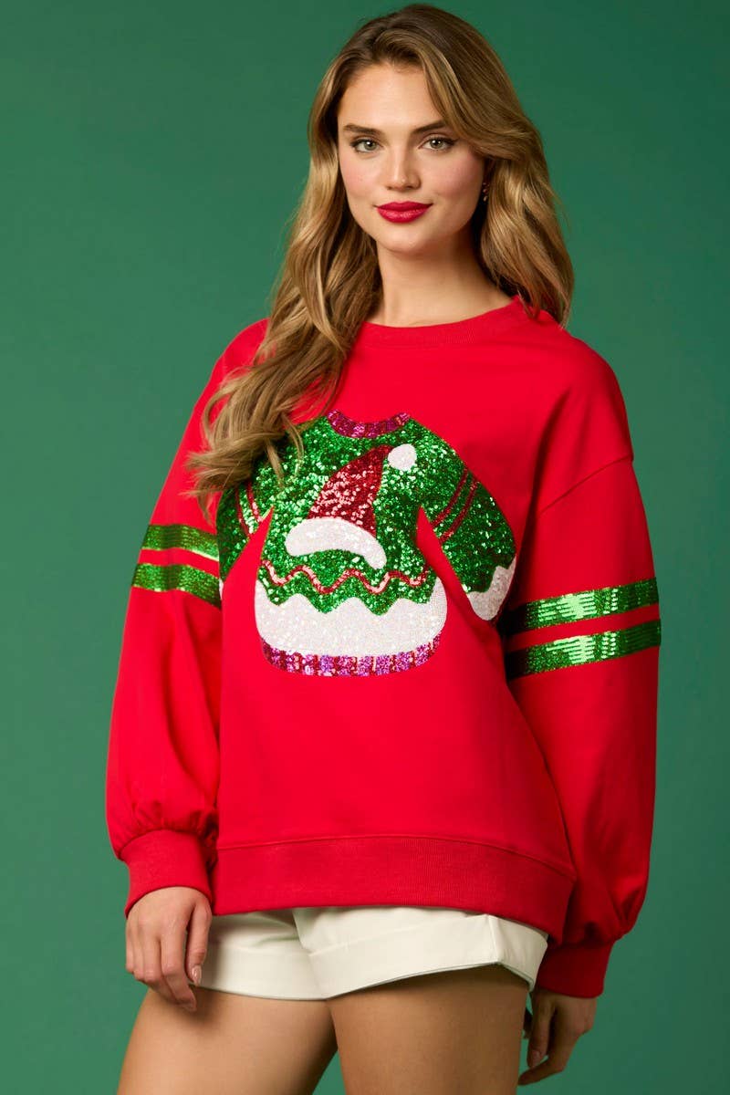 CWTBLL01272_CHRISTMAS SEQUINED CREW NECK CASUAL SWEATSHIRT