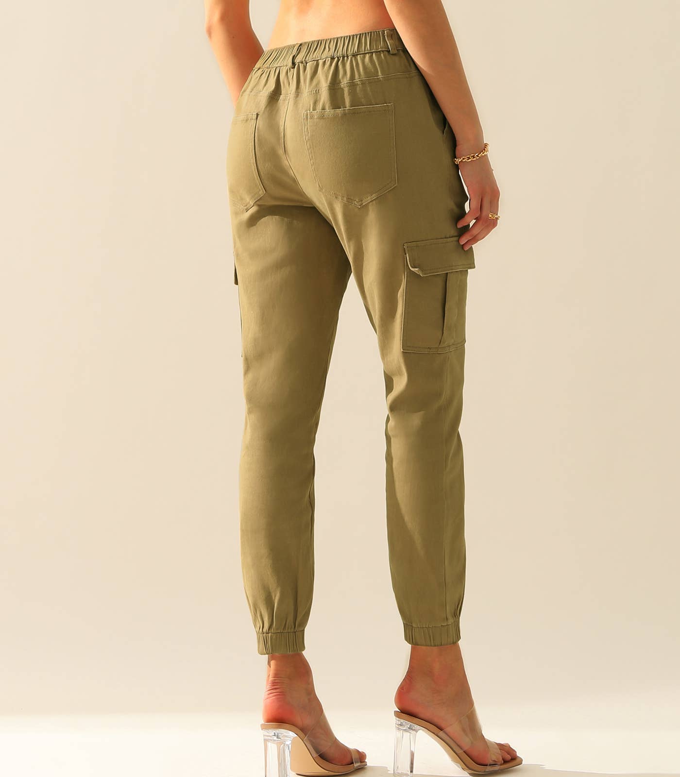 CWBLP400_Elastic Waist Cargo Pants Cotton Cargo Work Pants