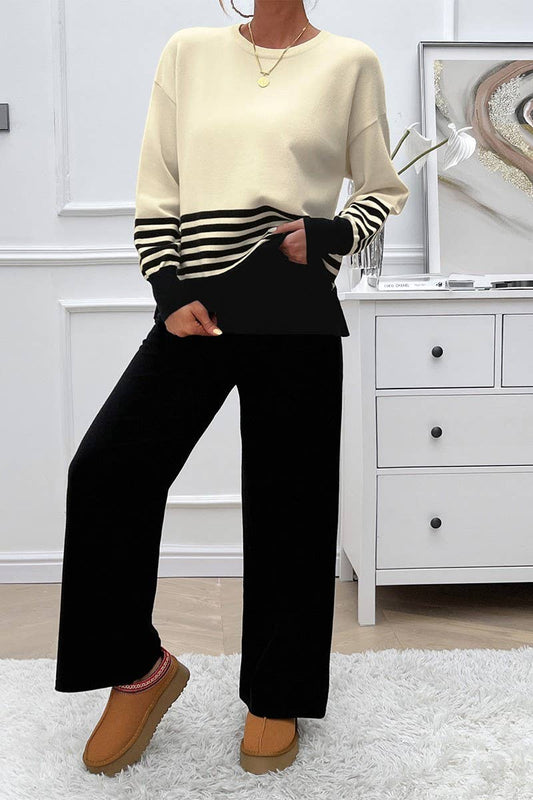 CWSS1057_AUTUMN CASUAL LOOSE CONTRAST COLOR SWEATER SUIT