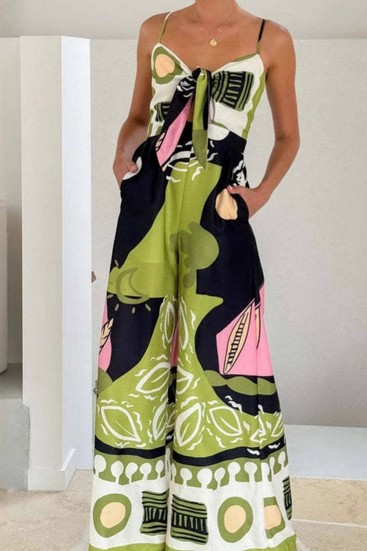 CWSJS1621_CASUAL DIGITAL PRINT FRONT TIE JUMPSUIT