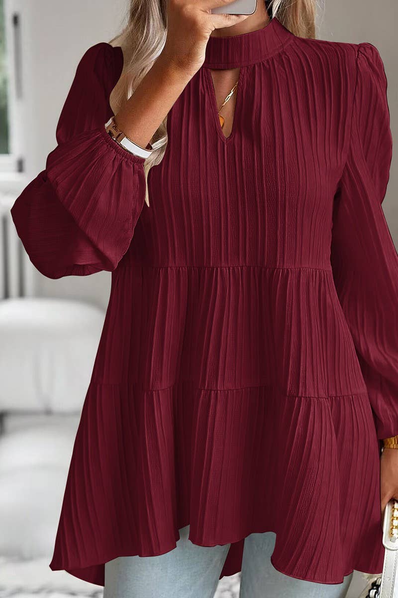 CWTBLL2768_HALF TURTLENECK WAVY LONG SLEEVE TOP