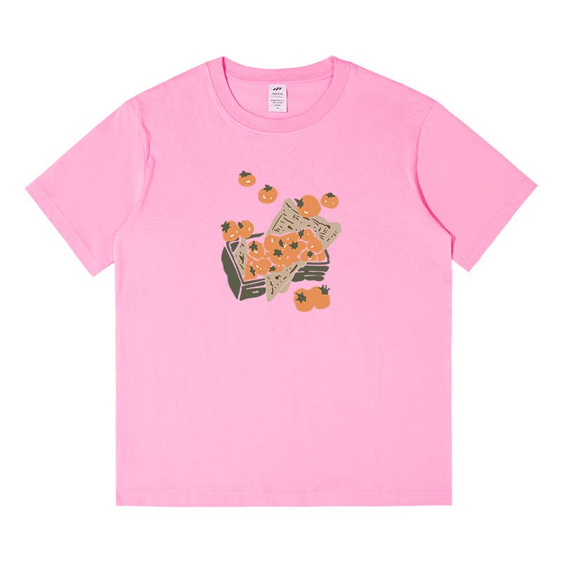 CWTTS0959_TOMATO PRINT CASUAL LOOSE SHORT SLEEVE T SHIRT