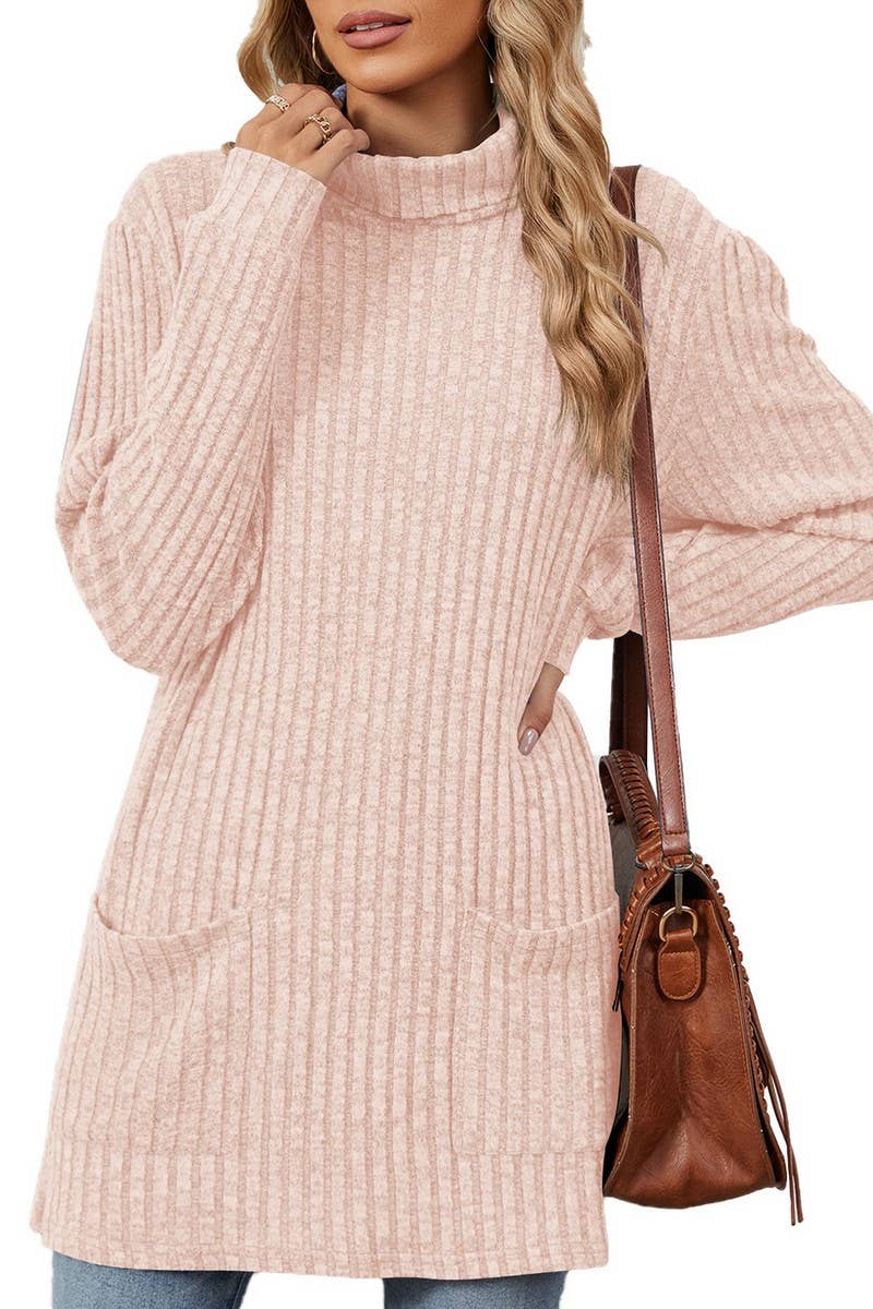 CWTBLL2364_HALF TURTLENECK LONG SLEEVE CASUAL POCKET TOP