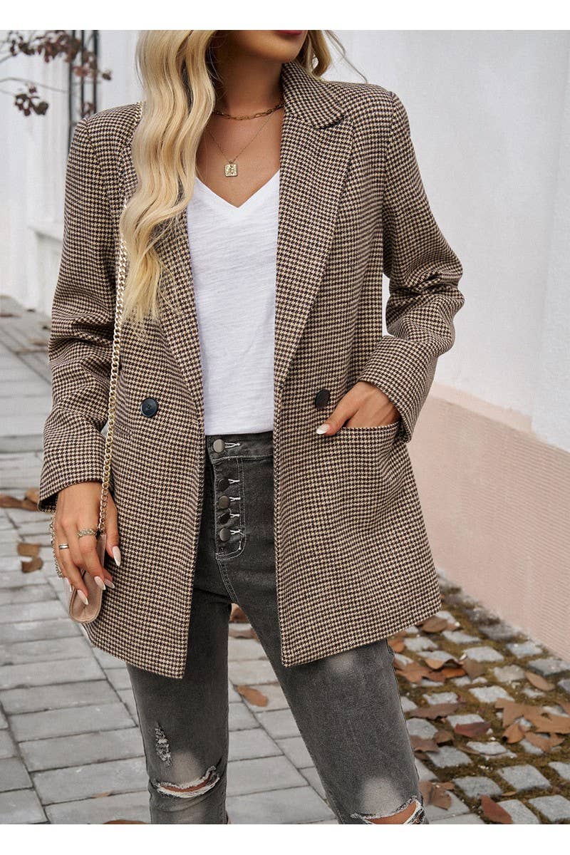 CWOJA0938_Checkered Button Suit Jacket Regular Coat