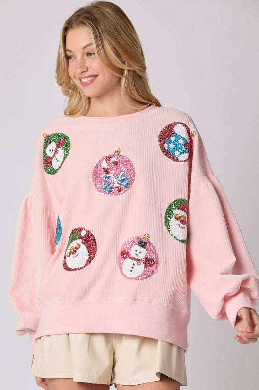 CWTBLL01273_CHRISTMAS EGG SEQUIN LOOSE PULLOVER SWEATSHIRT