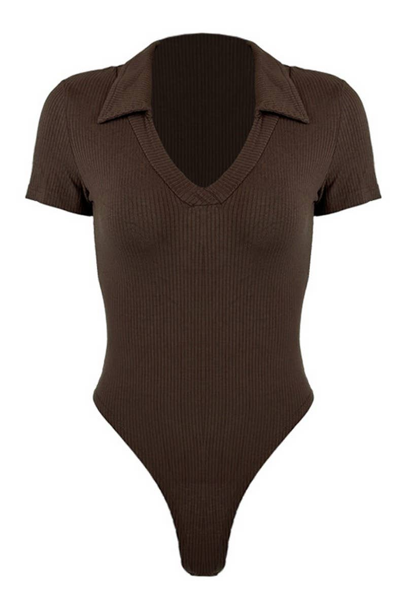 CWSBSS0048_COTTON POLO NECK SLIM FIT SHORT SLEEVE BODYSUIT