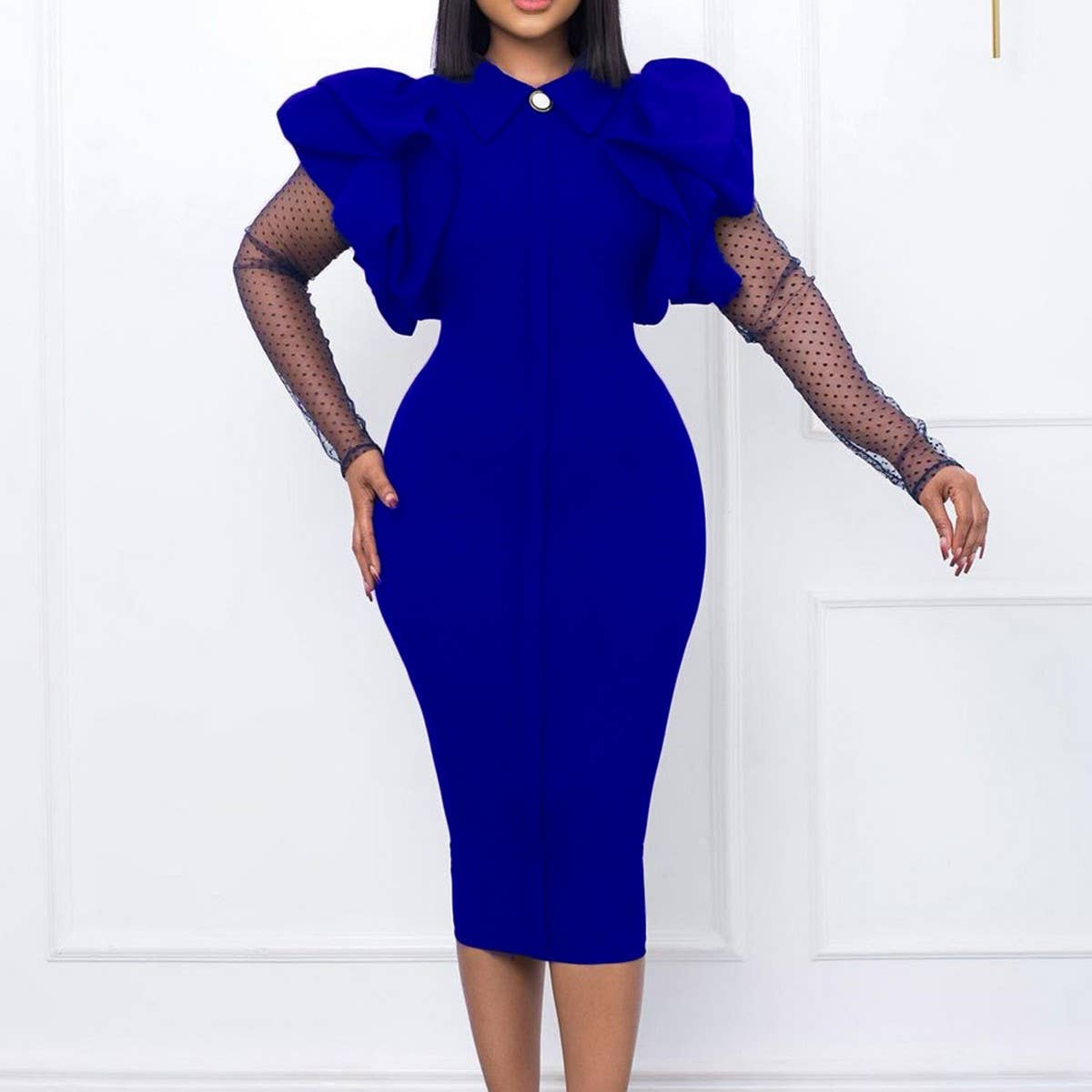 MESH AND PLEATED COMMUTER PLUS SIZE DRESS