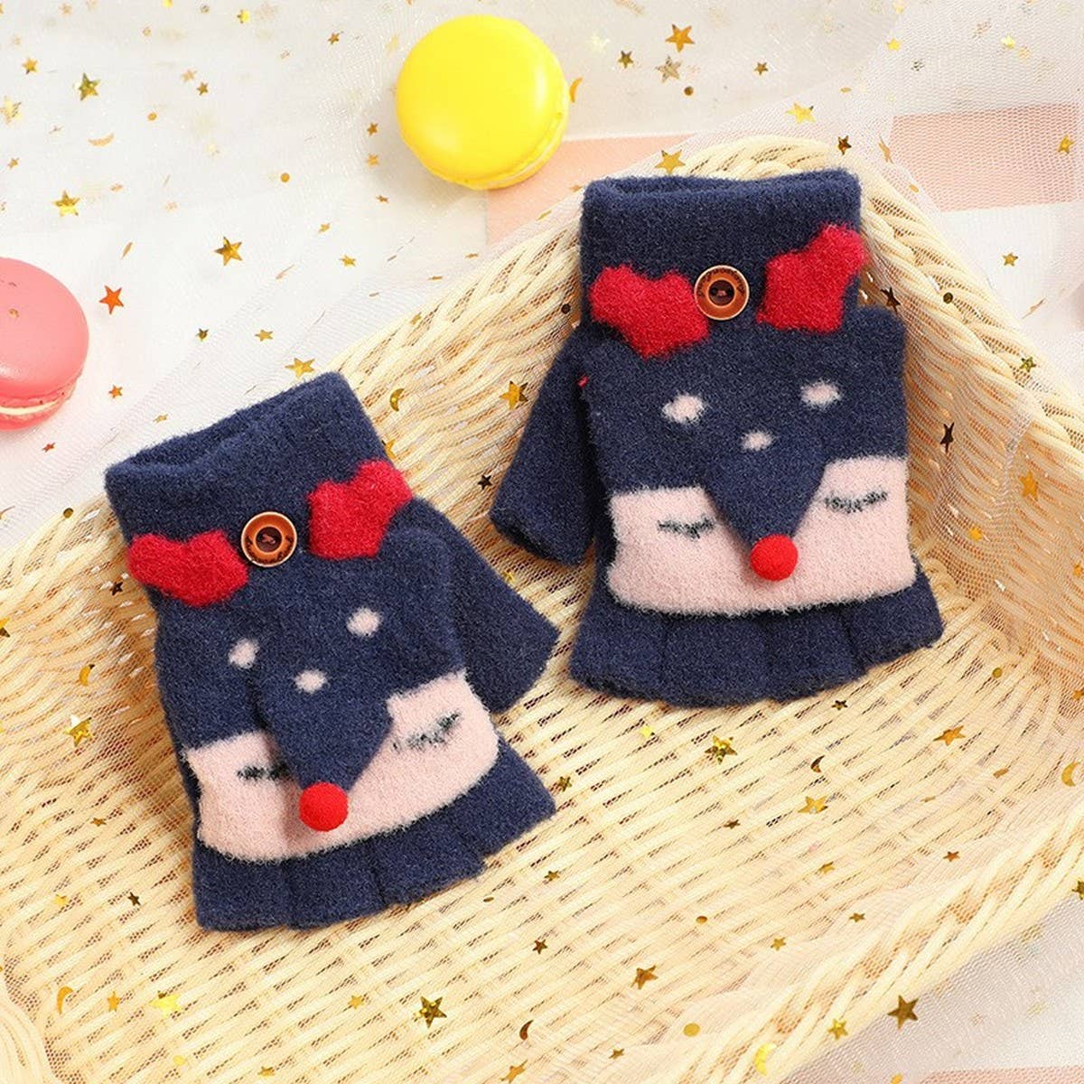 CWAG00564_KIDS WINTER KNIT FOX FINGER FLIP GLOVES