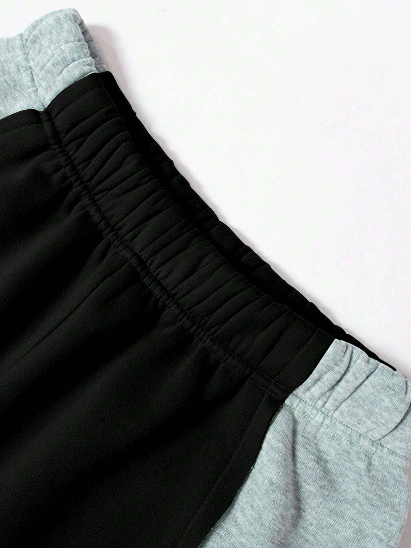 COLOR CONTRAST LOOSE ELASTIC WAIST WIDE LEG PANTS