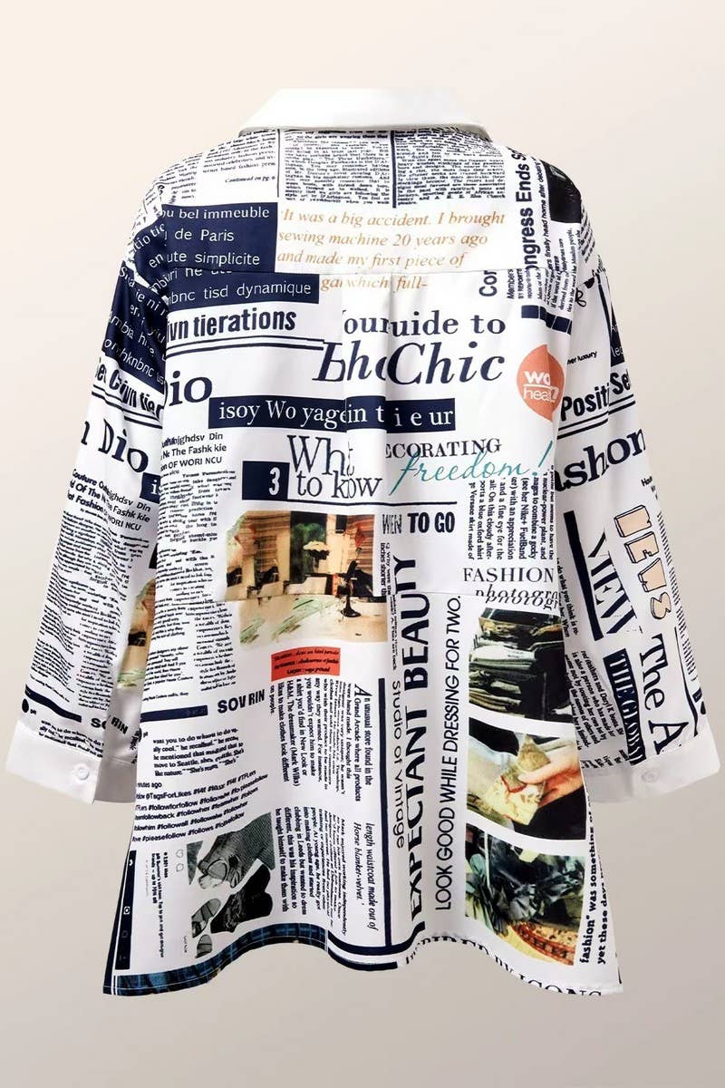 CWTSTL00927_PERSONALIZED NEWSPAPER PRINT CASUAL SHIRT