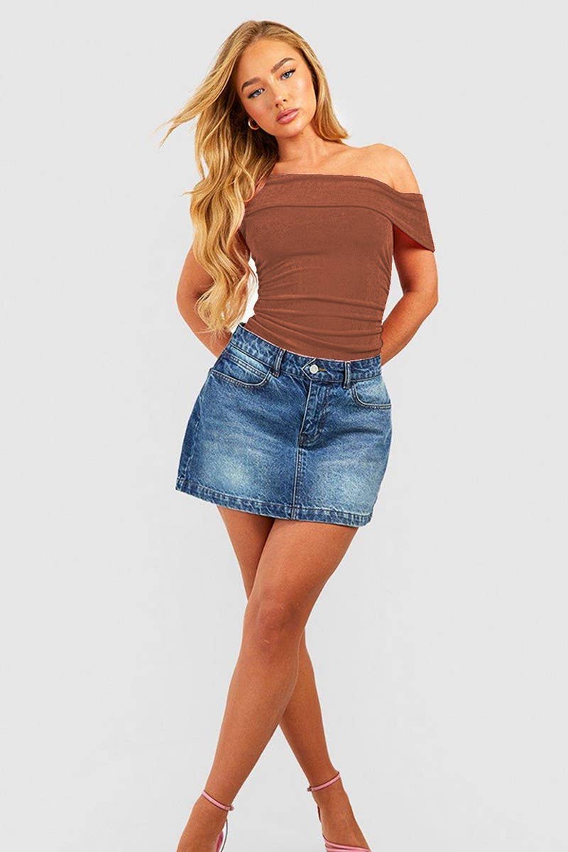 CWTBLSL0734_SUMMER SOLID COLOR SEXY OFF-SHOULDER BODYSUIT
