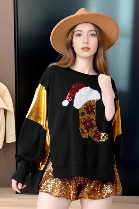 CWTBLL01268_CHRISTMAS SEQUIN LOOSE CASUAL PULLOVER