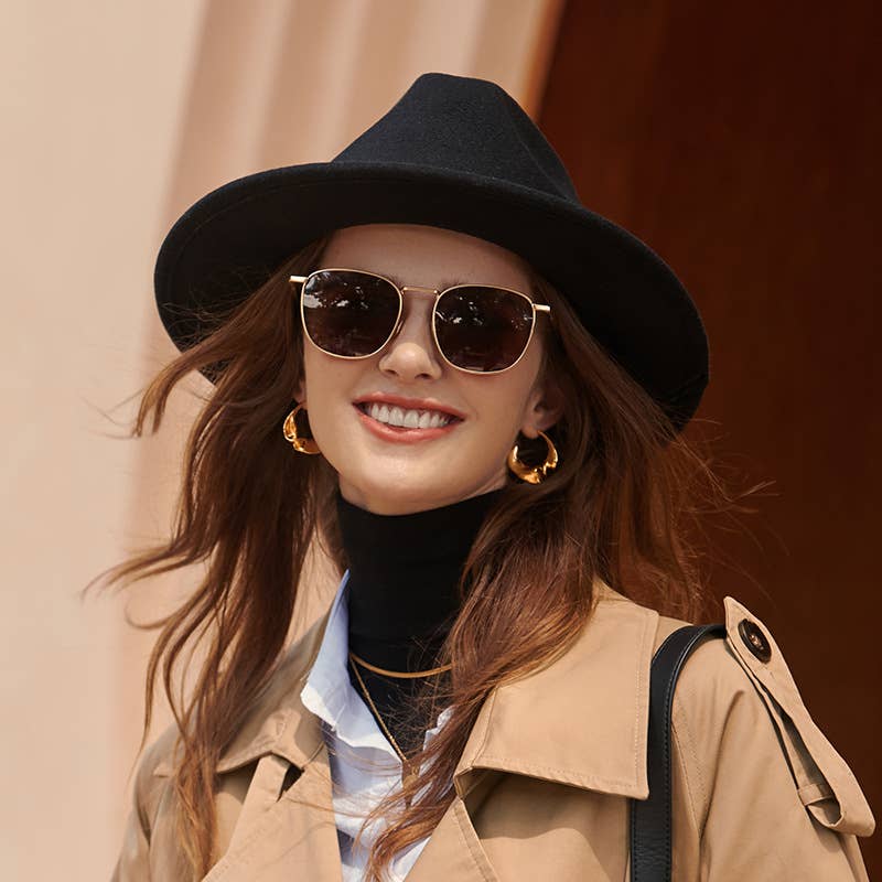WOMEN CHAIN WIDE-BRIMMED FELT HAT FEDORA_CWAH0595