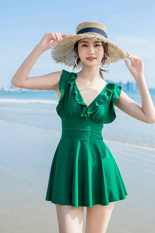 CWMW0867_V-NECK BACKLESS SLEEVELESS ONE-PIECE SWIMSUIT