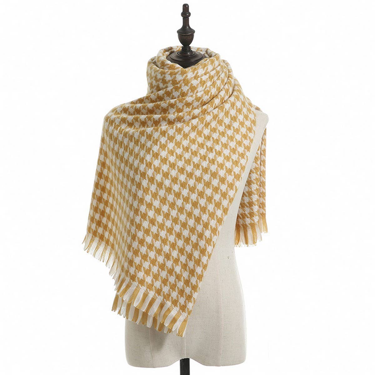 WINTER WARM LATTICE LARGE SCARF FRINGE SHAWL