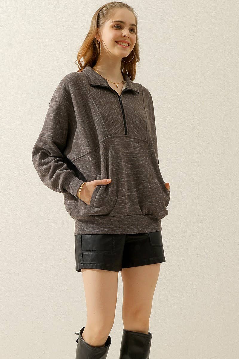 CWTTL900_HALF ZIP UP SWEATSHIRT WITH KANGAROO POCKET