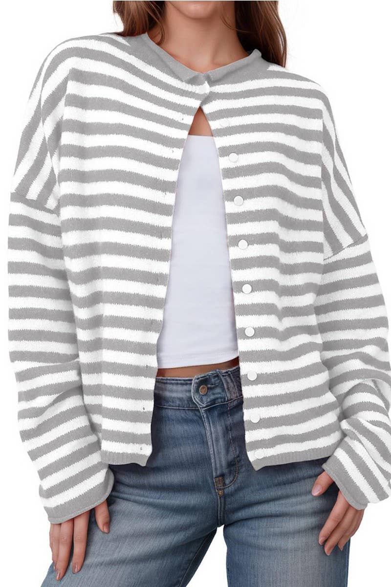 CWOCAL00609_STRIPED COLORBLOCK LONG SLEEVE CARDIGAN SWEATER