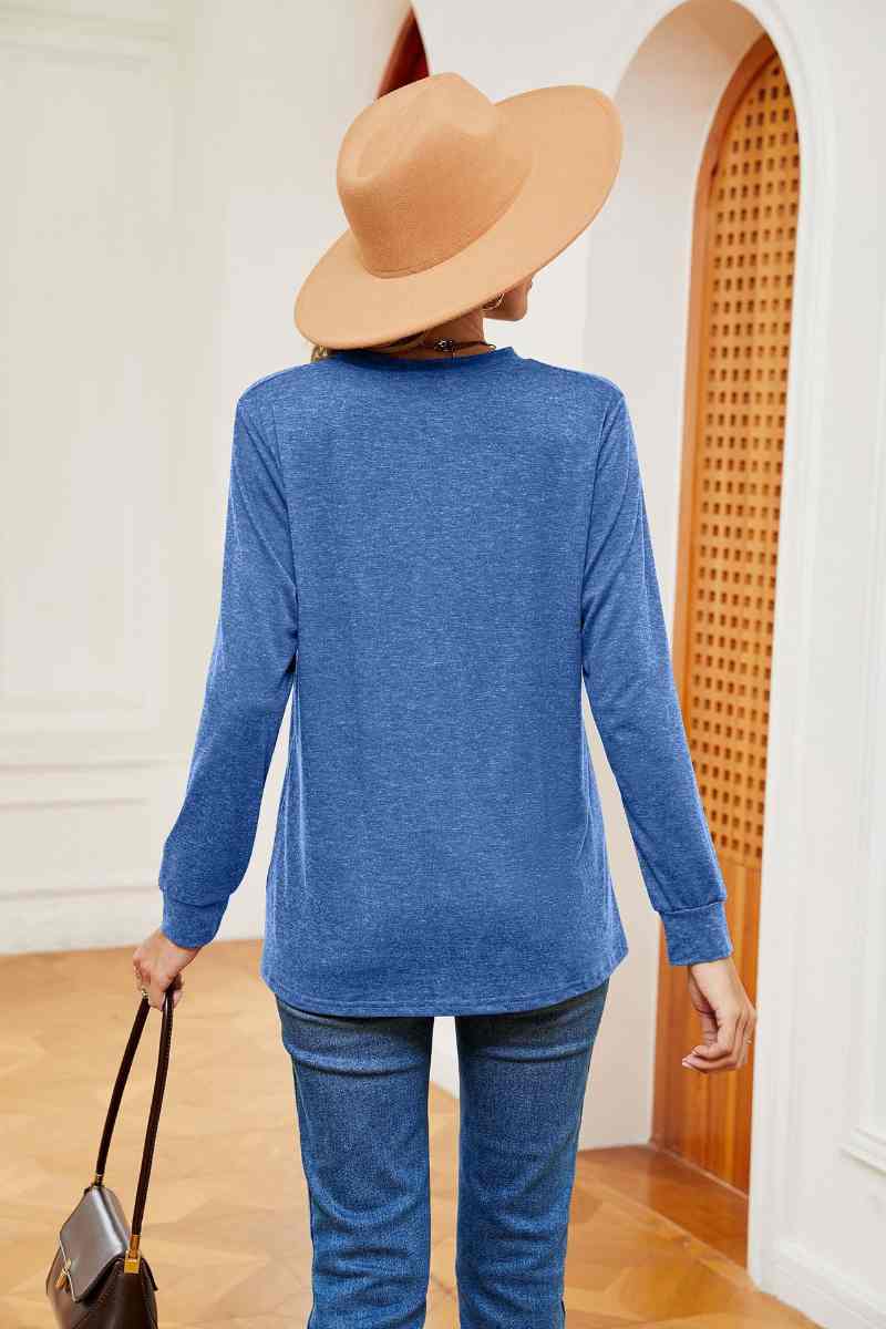CWTBLL2834_V-NECK BUTTON-UP LONG-SLEEVED BAGGY TOP