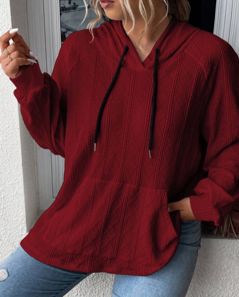 CASUAL JACQUARD LOOSE SOLID COLOR HOODIE