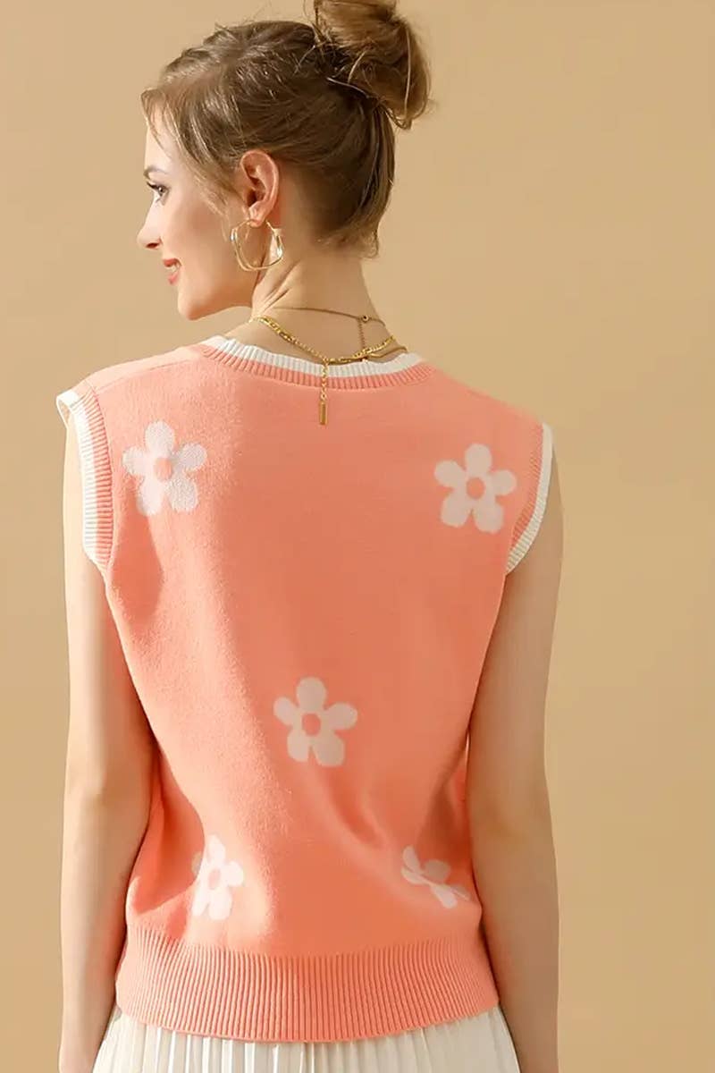 CWTBLS1762_SPRING AND SUMMER V-NECK SLEEVELESS FLORAL VEST