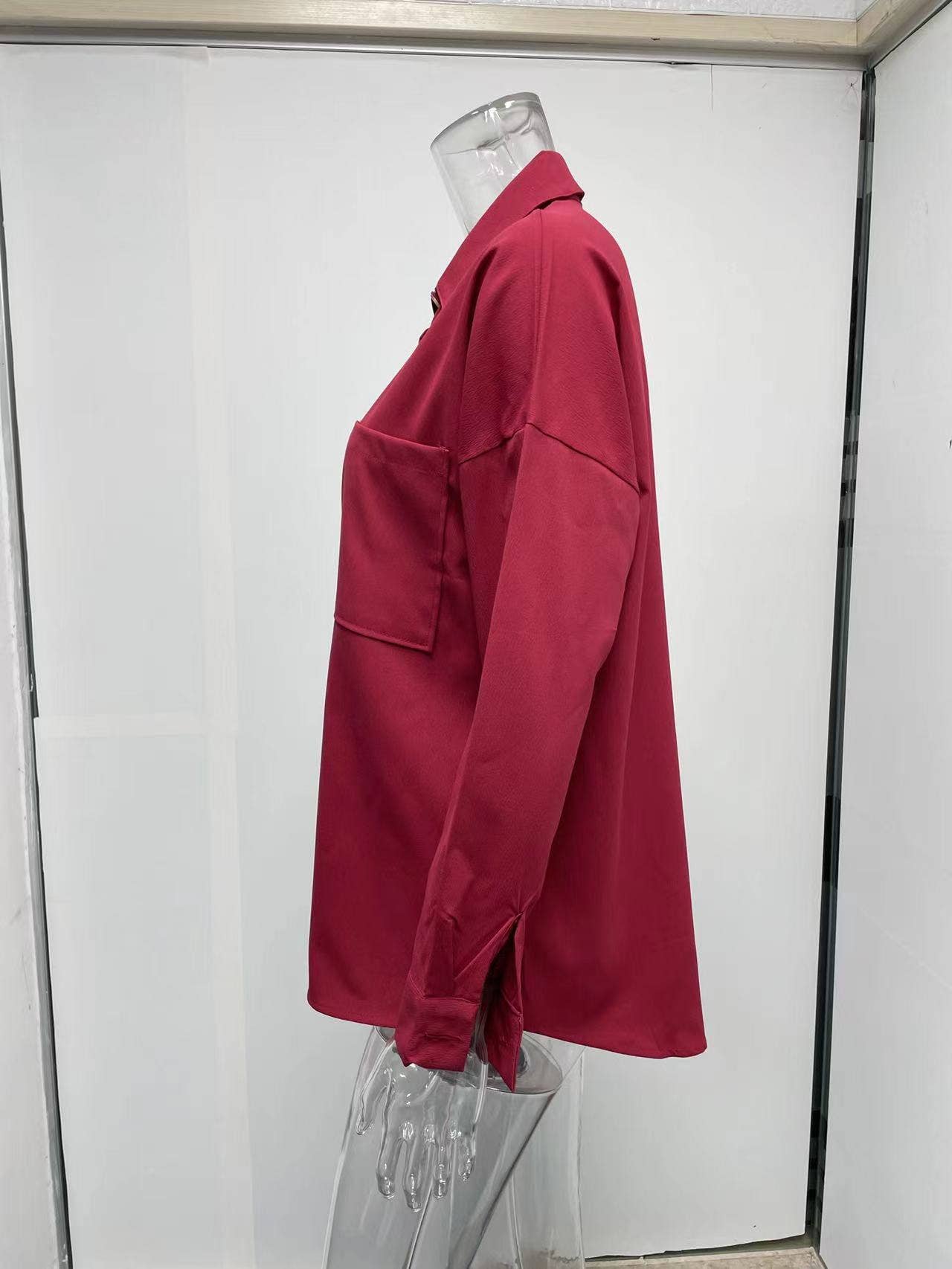 BAT-SLEEVED CASUAL SOLID COLOR LONG-SLEEVED SHIRT