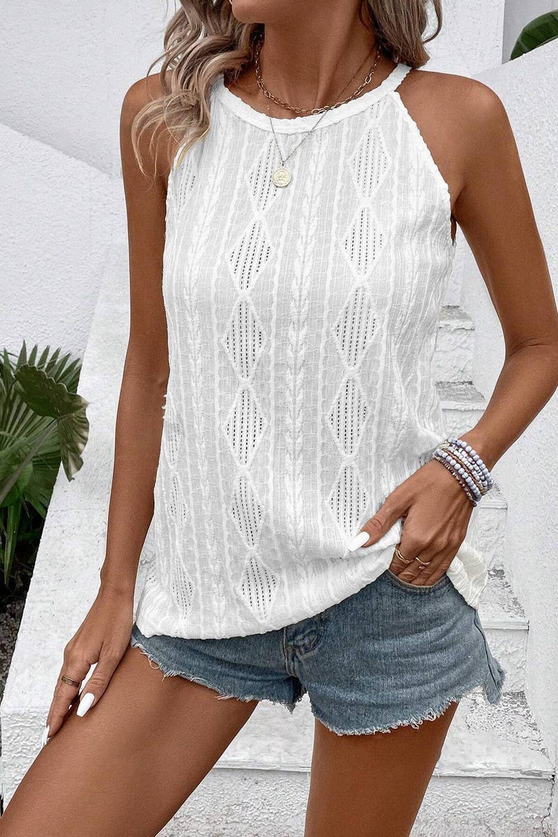 CWTTK0805_SOLID COLOR JACQUARD CAMISOLE KNITTED VEST