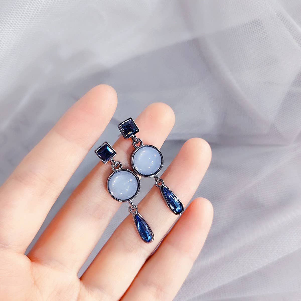 WOMEN RETRO BLUE SERIES GEMSTONE EARRINGS