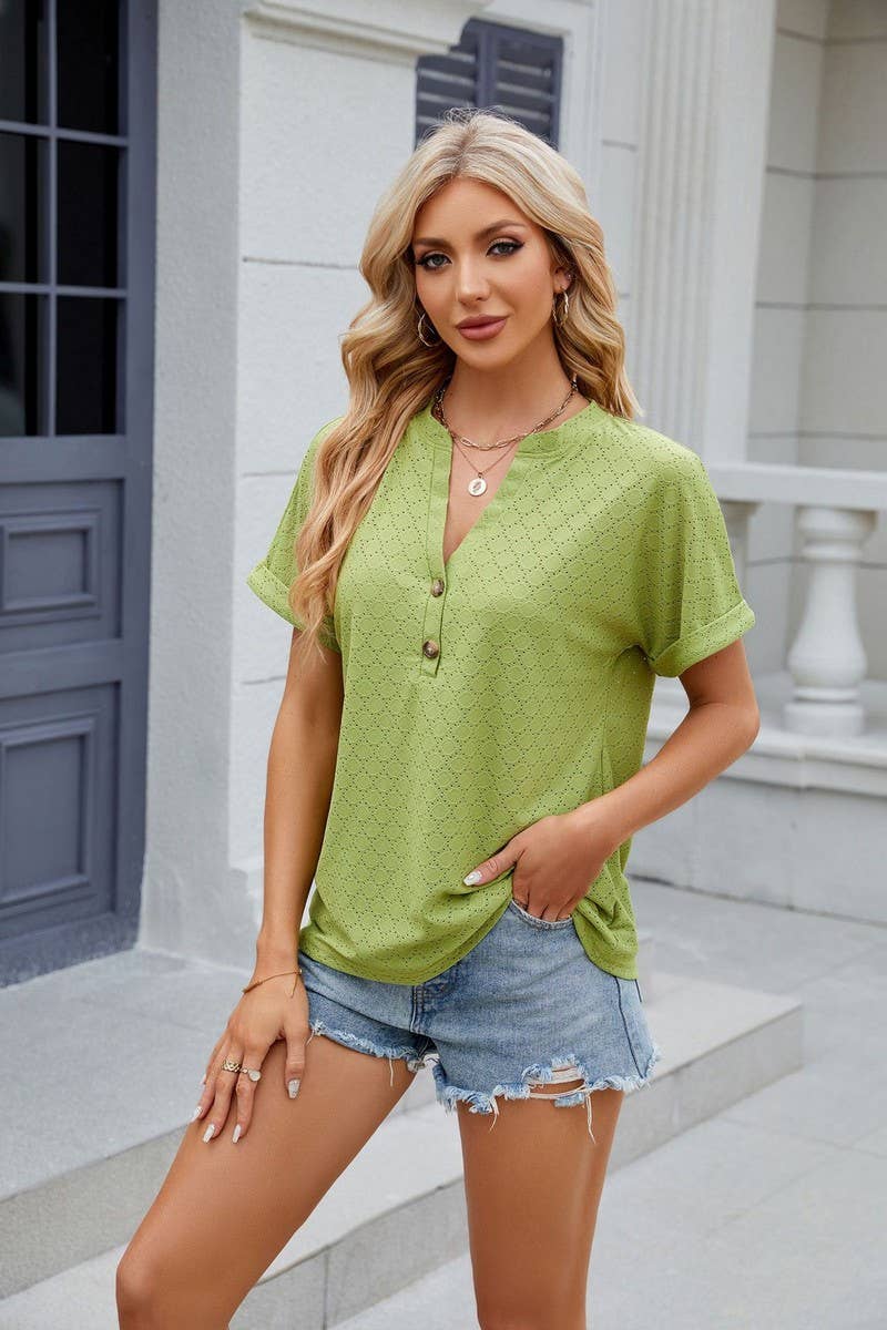 CWTTS0815_V-Neck Short Sleeve Knit Top